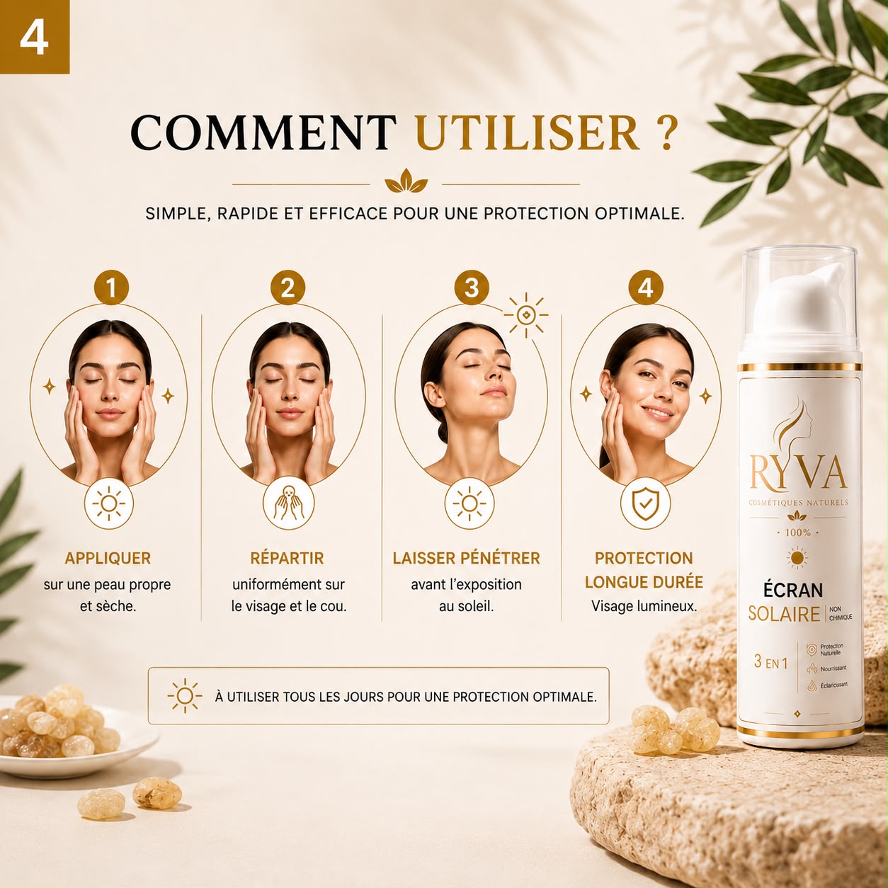 RYVA Écran Solaire Naturel 3 en 1