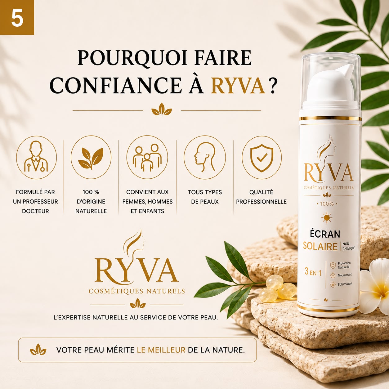 RYVA Écran Solaire Naturel 3 en 1